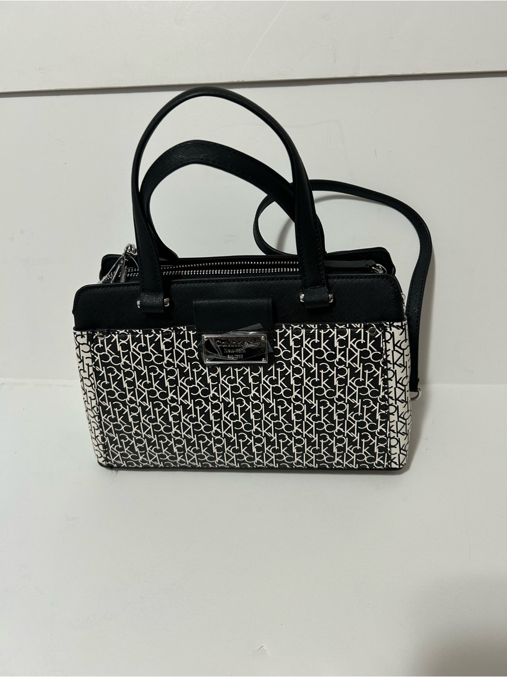 Calvin Klein Black & White Monogram Satchel